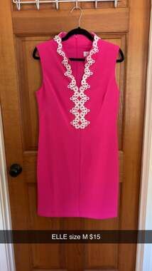 ELLE Sleeveless Pink Shift Dress with White Trim Detail Size M